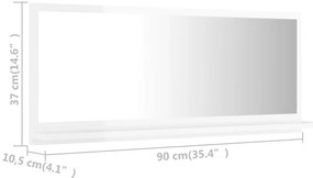 Καθρέφτης Μπάνιου Γυαλιστερό Λευκό 90x10,5x37 εκ. Επεξ. Ξύλο - Λευκό