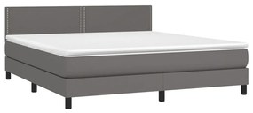 vidaXL Κρεβάτι Boxspring με Στρώμα Γκρι 160x200εκ. από Συνθετικό Δέρμα