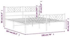 Πλαίσιο Κρεβατιού με Κεφαλάρι&amp;Ποδαρικό Λευκό 193x203εκ. Μέταλλο - Λευκό