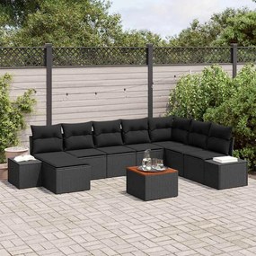 vidaXL Σετ Καναπέ Κήπου με μαξιλάρι 9 pcs Μαύρο Πολυ ράταν