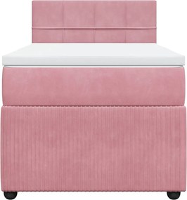 vidaXL Κρεβάτι Boxspring με Στρώμα Ροζ 90x200 εκ. Βελούδινο