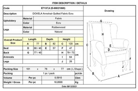 Πολυθρόνα DOVELA Ύφασμα Εκρού 77x82x120cm