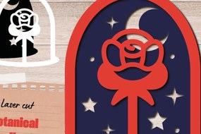 Σετ των 2 Intra απο ξύλο plywood 3mm-4mm πάχος Botanical Layered Wall Art, Rose Flower Δίασταση 40x40 cm INTRAFABR-89804675