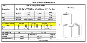 Kαρέκλα Martin Metal Cross Ξύλο / Pp Γκρι - Αμοντάριστη Ταπετσαρία . Διάσταση: 48x56x82cm (Σετ 4 ΤΕΜ)