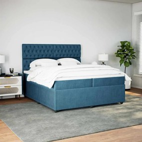 vidaXL Κρεβάτι Boxspring με Στρώμα Μπλε 200x200 εκ. Βελούδινο