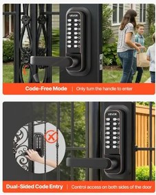 VEVOR Mechanical Keyless Entry Door Lock, 2.0 Code Upgrade, 4-7 Digits Code, Double-Sided Push Button Combination Keypad Door Lock with Handle, Auto Locking, for Indoor or Outdoor, Oil-Rubbed Bronze