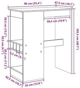 Τραπέζι Μπαρ με Ράφια Γκρι Σκυρ. 90x47,5x103,5 εκ Επεξεργ. Ξύλο - Γκρι