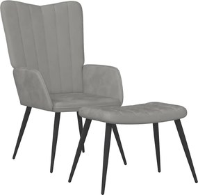 vidaXL Πολυθρόνα Relax Ανοιχτό Γκρι Βελούδινη με Σκαμπό
