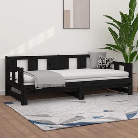 820296 vidaXL Καναπές Κρεβάτι Συρόμενος Μαύρος 2x(90x190) εκ. από Μασίφ Πεύκο Μαύρο, 1 Τεμάχιο