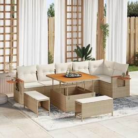 vidaXL Σετ Καναπέ Κήπου με μαξιλάρι 9 pcs Μπεζ Πολυ ράταν