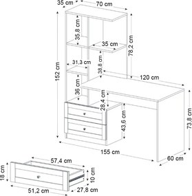 Γραφείο εργασίας Mantra Megapap χρώμα ανθρακί 155x60x152εκ.