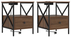 vidaXL Κομοδίνο με συρτάρι 2 pcs Καφέ δρυς 41.5 x 40.5 x 55 εκ.