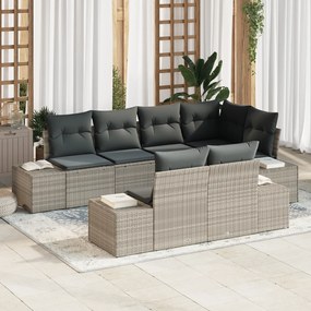 vidaXL Σετ Καναπέ 7 Τεμαχίων με Μαξιλάρια Ανοιχτό Γκρι Πολυ Ρατάν