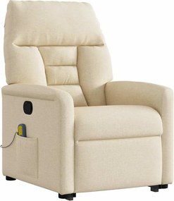 vidaXL Πολυθρόνα Μασάζ Ανακλινόμενη με Ανύψωση Κρεμ Υφασμάτινη