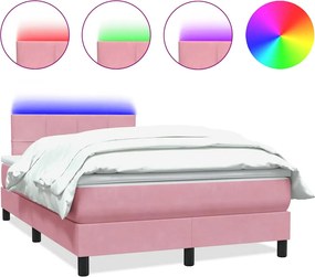 vidaXL Κρεβάτι Boxspring με Στρώμα &amp; LED ροζ 120x220 cm Βελούδινο