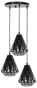 CEILING PENDANT LAMP  3 &quot;LANTERNS&quot; BLACK METAL Φ23x127Hcm. 23x23x127 εκ.