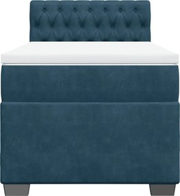 vidaXL Κρεβάτι Boxspring με Στρώμα Μπλε 90x190 εκ. Βελούδινο