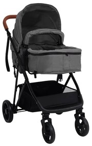 vidaXL Καροτσάκι Μωρού 2 σε 1 Ανοιχτό Γκρι / Μαύρο Ατσάλινο