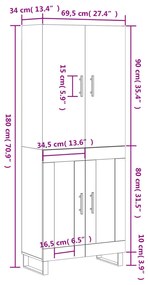 Ντουλάπι Γκρι Sonoma 69,5 x 34 x 180 εκ. Επεξεργασμένο Ξύλο - Γκρι