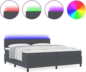 vidaXL LED Κρεβάτι με βάθρο Σκούρο Γκρι και Λευκό 200 x 200 cm