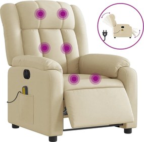 vidaXL Πολυθρόνα Μασάζ Ανακλινόμενη Ηλεκτρική Κρεμ Υφασμάτινη