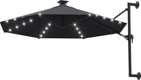 vidaXL Ομπρέλα Κήπου Επιτοίχια με LED Ανθρακί 300 εκ.