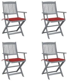 Καρέκλες Εξωτ. Χώρου Πτυσ. 4 τεμ Μασίφ Ξύλο Ακακίας &amp; Μαξιλάρια