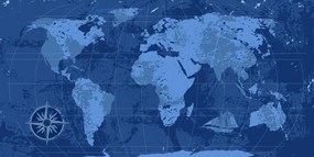 Εικόνα ρουστίκ παγκόσμιου χάρτη σε μπλε - 120x60