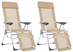 vidaXL Καρέκλες Camping Πτυσσόμενες 2 τεμ. Κρεμ Αλουμίνιο με Υποπόδιο