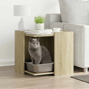 vidaXL Τουαλέτα Γάτας Περίφραξη Sonoma Δρυς 53x53x51εκ Επεξεργασμ Ξύλο