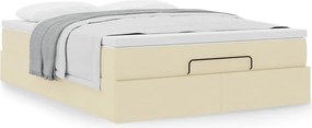 vidaXL Οθωμανικό κρεβάτι με στρώμα Cream 140x190cm ύφασμα