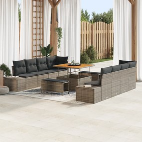 vidaXL Σετ Κήπου 11 Τεμαχίων Με Μαξιλάρια Γκρι Poly Rattan