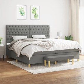vidaXL Κρεβάτι Boxspring με Στρώμα Σκούρο Γκρι 200x200 εκ. Υφασμάτινο