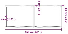 Επιφ Τραπεζιού Αν Καφέ 160x60x(2-6)εκ.Ακατέργ. Μασίφ Ξύλο Δρυός - Καφέ