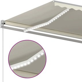 vidaXL Χειροκίνητη τέντα με ηλιακό LED 6 x 3 m Κρεμ 100% Πολυεστέρας