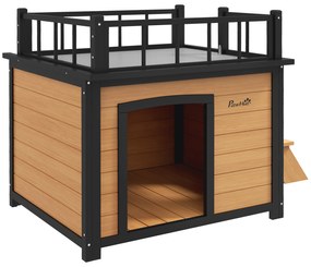 PawHut Σκυλόσπιτο με ταράτσα, αδιάβροχο, ξύλο, 121x77x78cm, Μαύρο/Κίτρινο