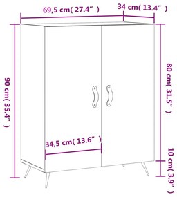 Ντουλάπι Γκρι Σκυροδέματος 69,5x34x90 εκ. Επεξεργασμένο Ξύλο - Γκρι