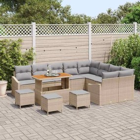 vidaXL Σετ Καναπέ Κήπου με μαξιλάρι 13 pcs Μπεζ Πολυ ράταν