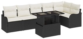 vidaXL Σετ Καναπέ Κήπου με μαξιλάρι 7 pcs Μαύρο Πολυ ράταν
