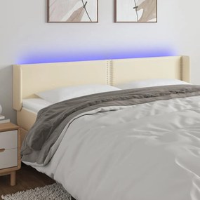 Κεφαλάρι Κρεβατιού LED Κρεμ 163x16x78/88εκ. από Συνθετικό Δέρμα - Κρεμ