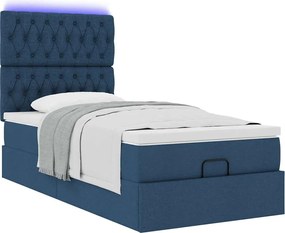 vidaXL Οθωμανικό κρεβάτι με στρώμα &amp; LEDs Μπλε 100x200 cm Ύφασμα