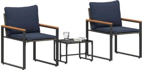 vidaXL Σύνολα επίπλων με μαξιλάρι 3 pcs Γκρι και Navy Blue Ρατάν
