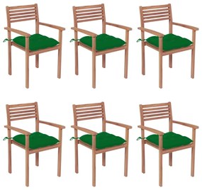 3072592 vidaXL Καρέκλες Κήπου Στοιβαζ. 6 τεμ. από Μασίφ Ξύλο Teak με Μαξιλάρια Πράσινο, 1 Τεμάχιο