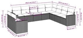 vidaXL Σαλόνι Κήπου 10 Τεμαχίων Γκρι από Συνθετικό Ρατάν με Μαξιλάρια