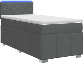 vidaXL Κρεβάτι Box Spring με Στρώμα και LED Σκούρο Γκρι 90 x 190 cm
