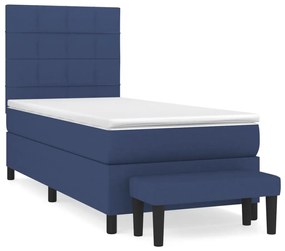 vidaXL Κρεβάτι Boxspring με Στρώμα Μπλε 90x190 εκ.Υφασμάτινο