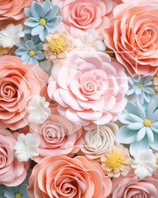 Intra Συλλεκτικό Ξύλινο Παζλ Plywood  4mm - Σύνθεση με πολύχρωμα τριαντάφυλλα φοντάν Σε Ξύλινο Κουτί - Διαστάσεις Puzzle: 10x10 cm – 25 κομμάτια