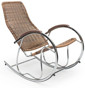 Κουνιστή καρέκλα Houston 154, Ασημί, Καφέ, 99x55x97cm, 9 kg, Πλαστικό ψάθινο, Μεταλλικά, Μέταλλο | Epipla1.gr