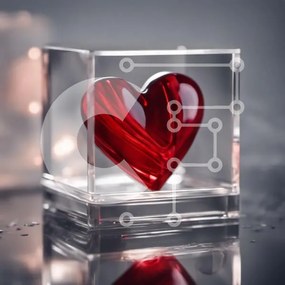 Intra Συλλεκτικό Ξύλινο Παζλ Plywood  4mm - Διαφανής γυάλινος κύβος με κόκκινη καρδιά μέσα Σε Ξύλινο Κουτί - Διαστάσεις Puzzle: 10x10 cm – 25 κομμάτια