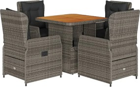 vidaXL Σετ Τραπεζαρίας Κήπου 5 τεμ. Γκρι Συνθ. Ρατάν με Μαξιλάρια